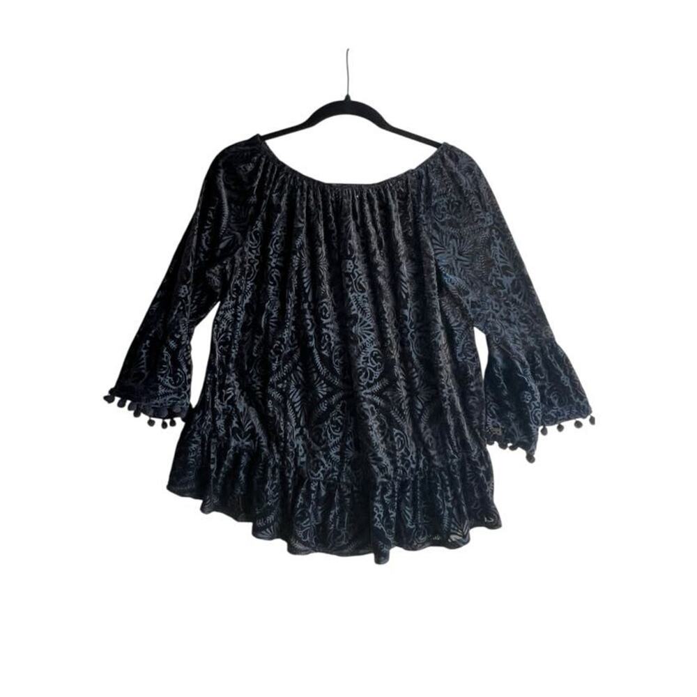 Style & Co Black Velvet Top Women’s LARGE Boho Burnout velvet Whimsygoth Fringe